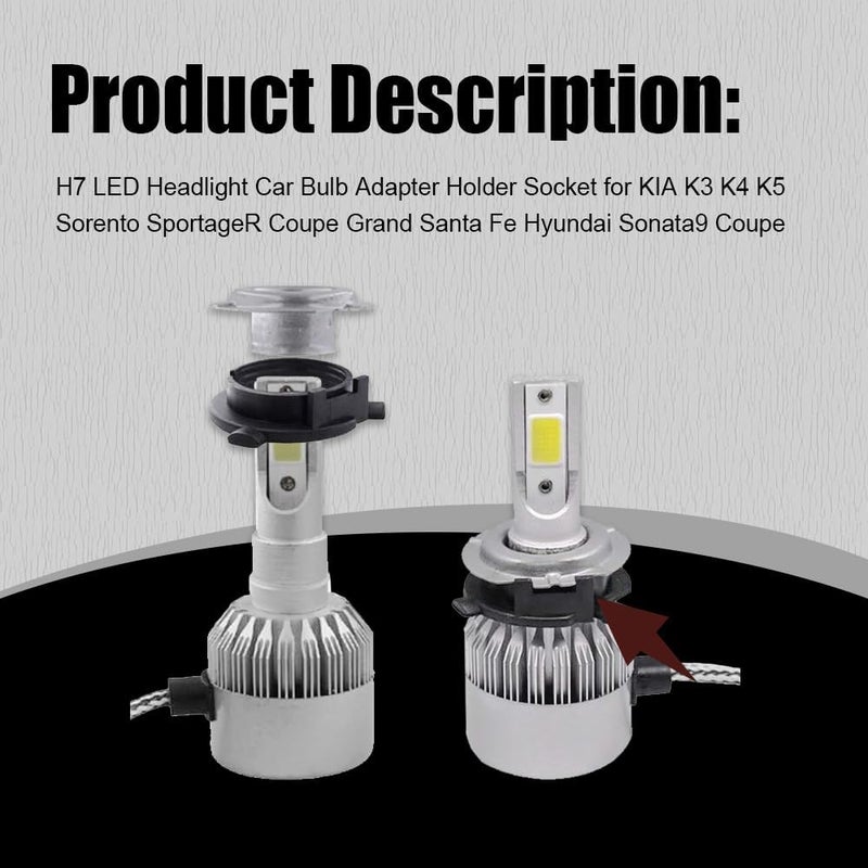 deemars 2PCS Car LED Headlight Base, H7 LED Headlight Adapter Base, Automotive Headlight Bulb Retainers for Hyundai Sonata, Tucson, SantaFe and Kia K3, K4, K5, Sorento, Grand SantaFe, Sportage - Image 4